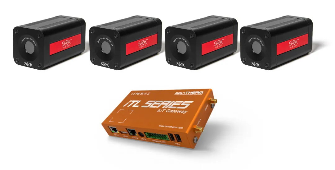4 seek cameras and 1 itl gateway package Scalable Seek G300 thermal monitoring system supporting four cameras through a single iTL monitoring gateway.