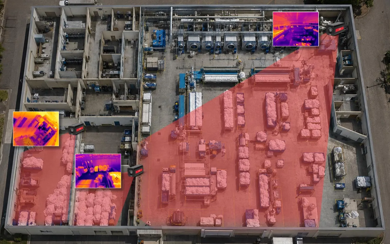 facility map feature available on iTL Industrial facility monitored by multiple Seek G300 thermal cameras for continuous temperature monitoring and early fire detection.